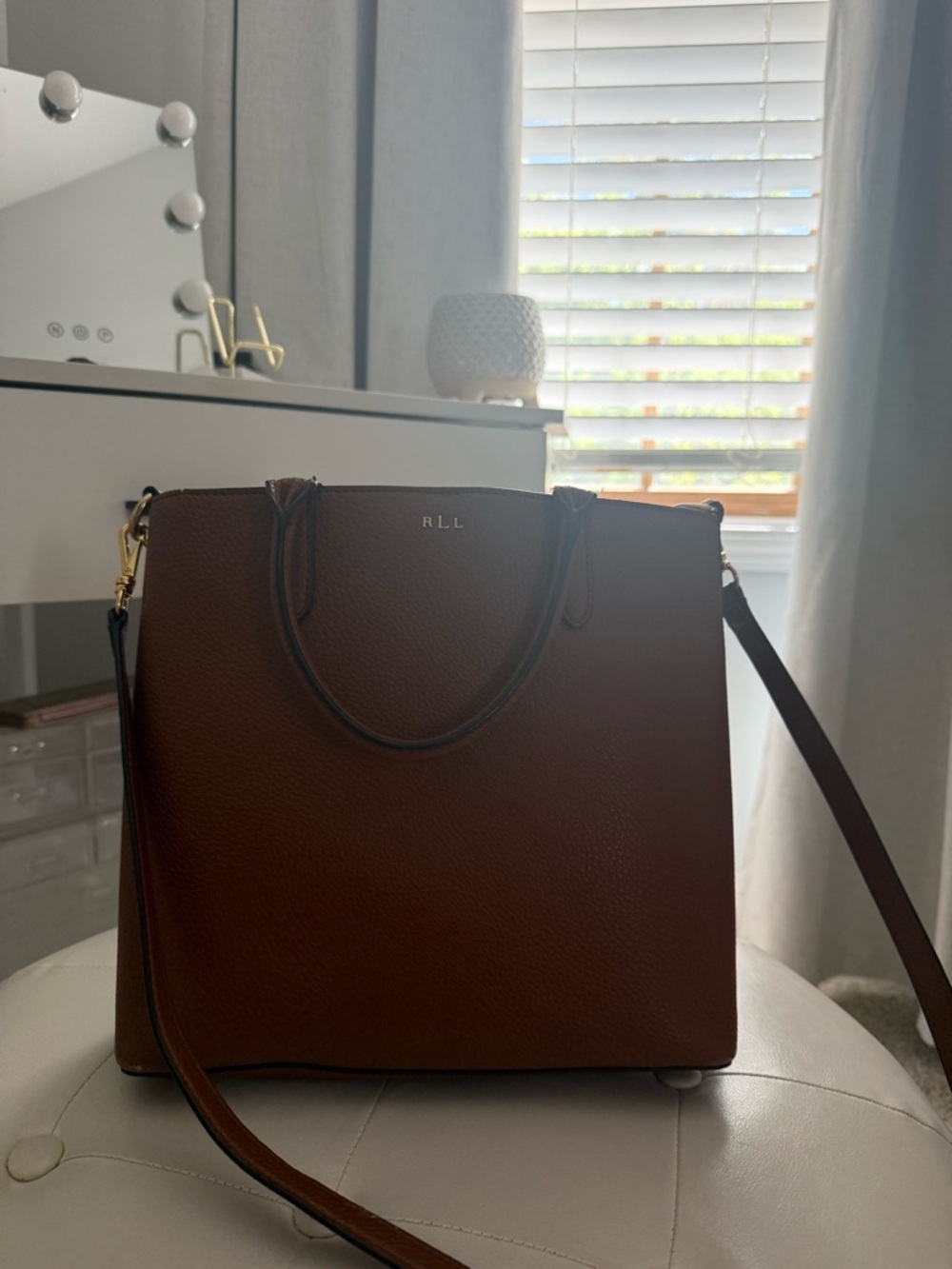 Ralph Lauren Cognac Pebbled Leather Bag with Gold Hardware - Picture 6 of 7